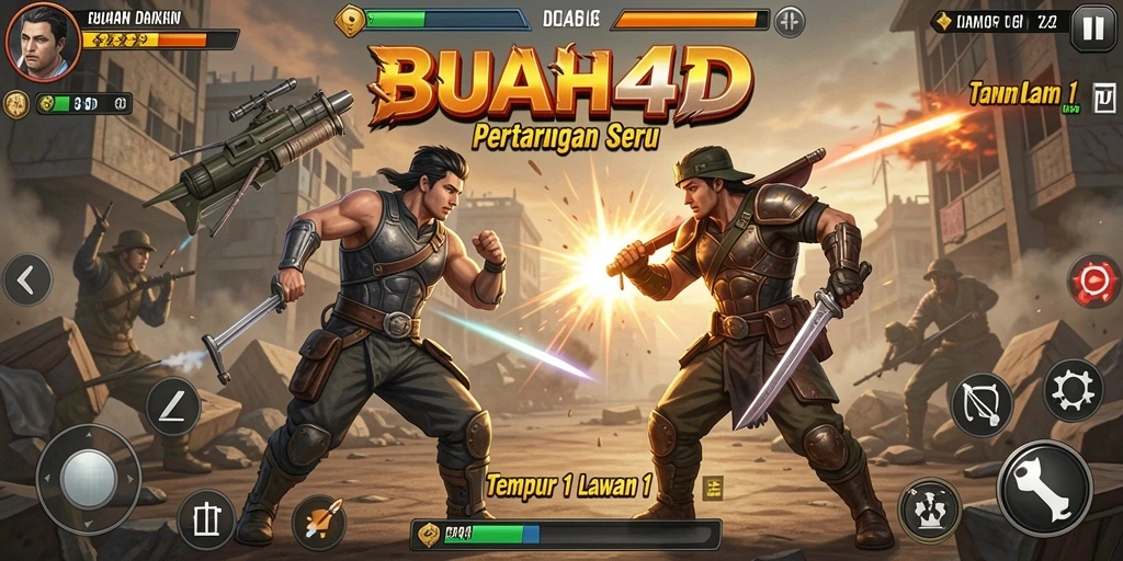 Antarmuka permainan BUAH4D dalam mode Tempur 1 Lawan 1 yang mendebarkan.