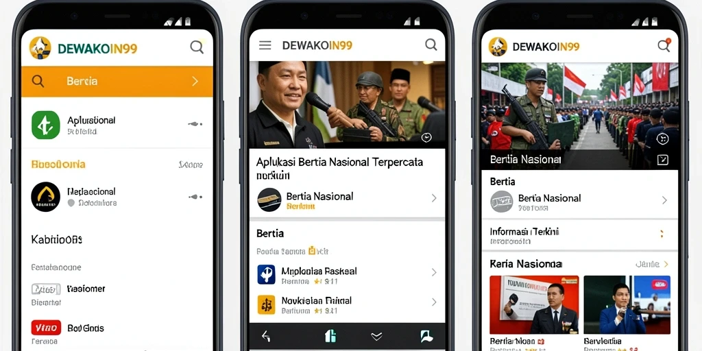Antarmuka aplikasi DEWAKOIN99 menampilkan berbagai berita nasional terkini.