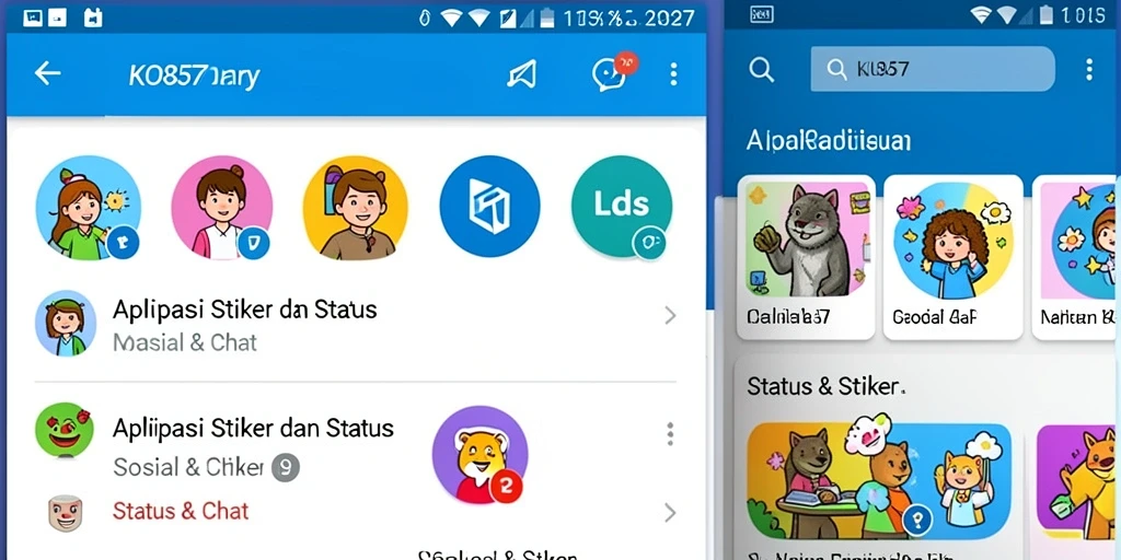 Antarmuka aplikasi KO857 dengan pilihan Stiker menarik.